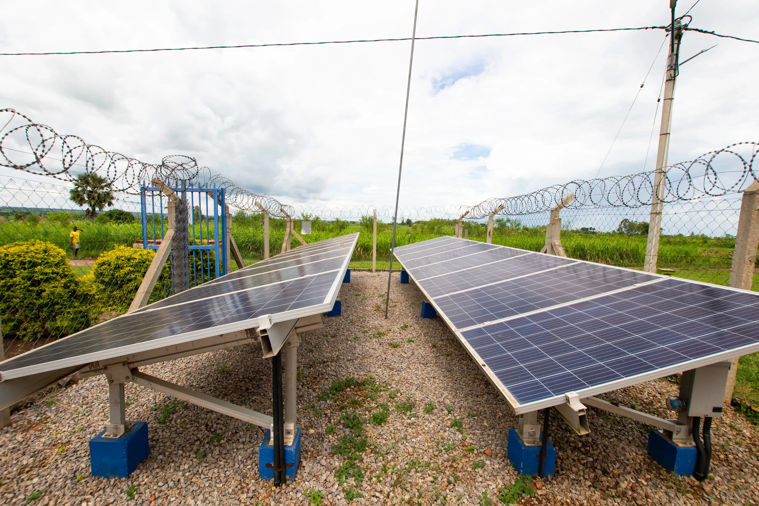Ground-mounted solar panels inside the fenced compound at Got Ngur